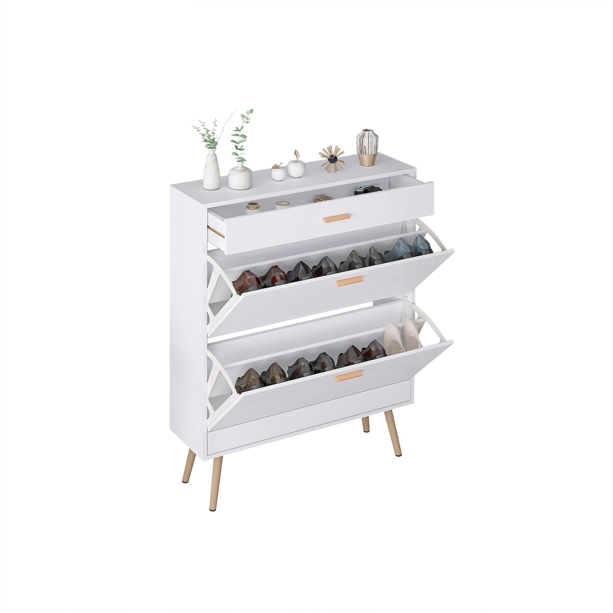 Shoe Cabinet with 2 Flip Drawers, Stores Up to 16 Pairs, Slim Design for Entryway