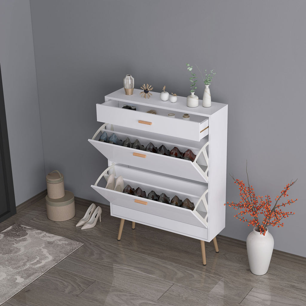 Shoe Cabinet with 2 Flip Drawers, Stores Up to 16 Pairs, Slim Design for Entryway
