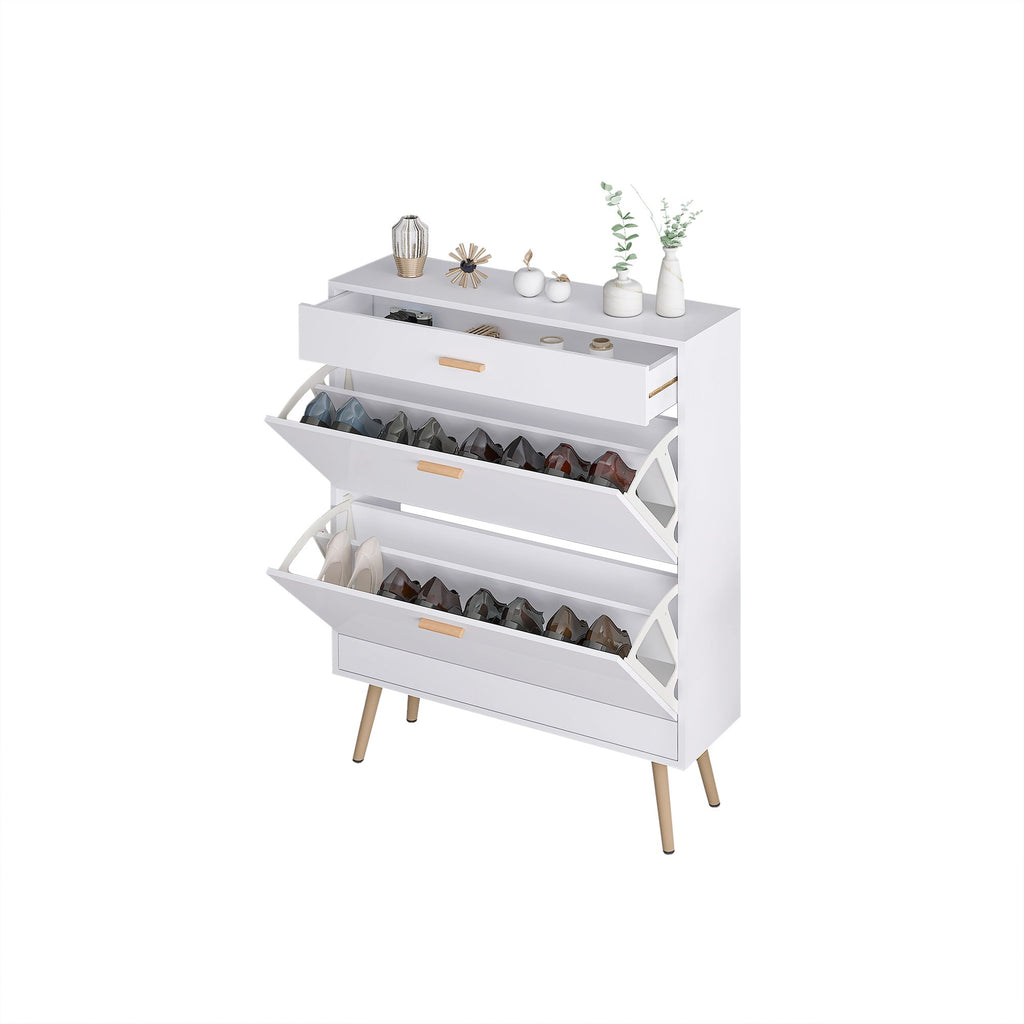 Shoe Cabinet with 2 Flip Drawers, Stores Up to 16 Pairs, Slim Design for Entryway
