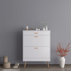 Shoe Cabinet with 2 Flip Drawers, Stores Up to 16 Pairs, Slim Design for Entryway