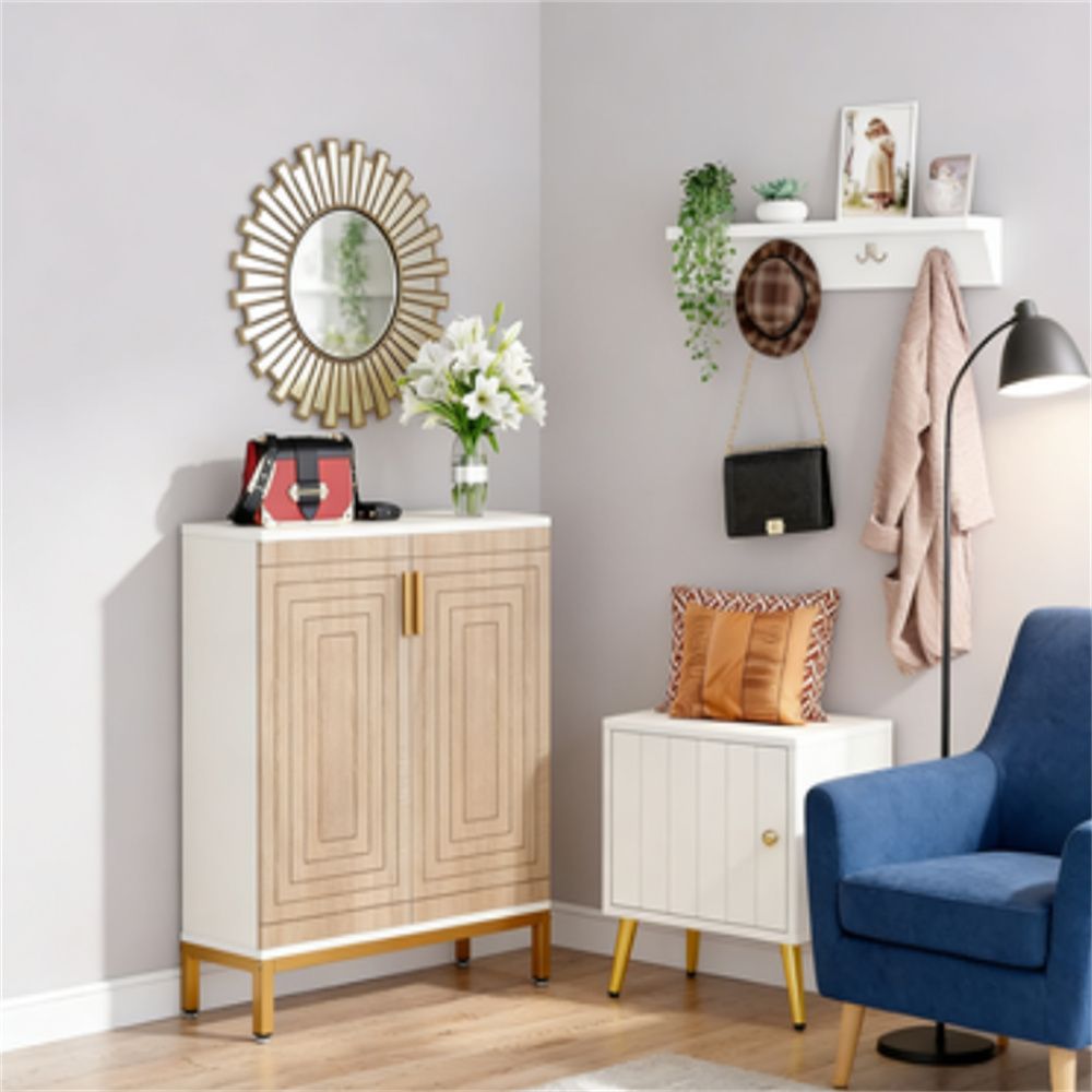 Shoe Cabinet with Adjustable Shelves and Gold Legs, Holds 20 Pairs