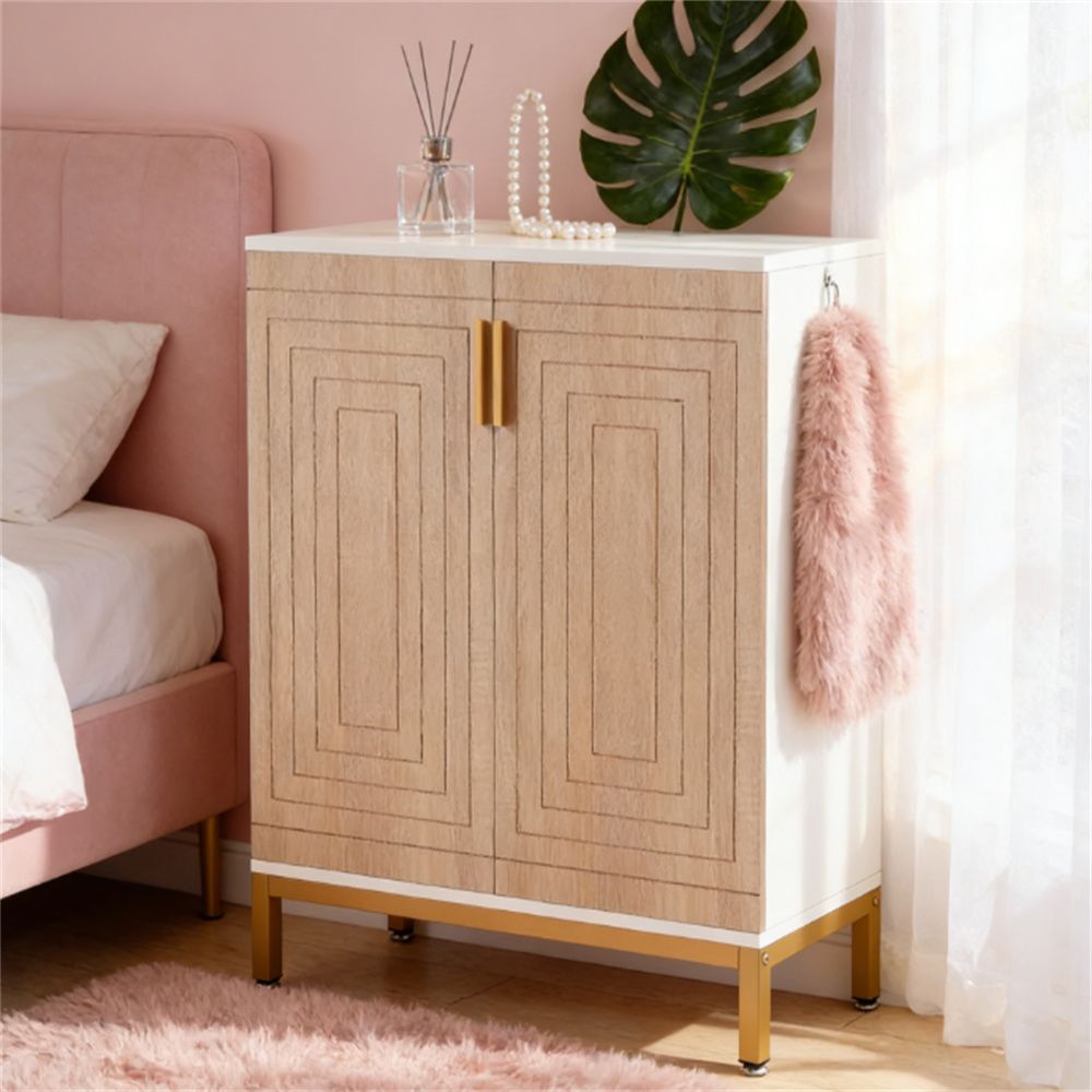 Shoe Cabinet with Adjustable Shelves and Gold Legs, Holds 20 Pairs