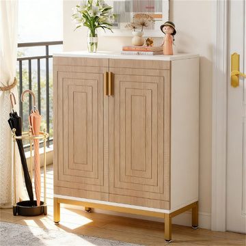 Shoe Cabinet with Adjustable Shelves and Gold Legs, Holds 20 Pairs