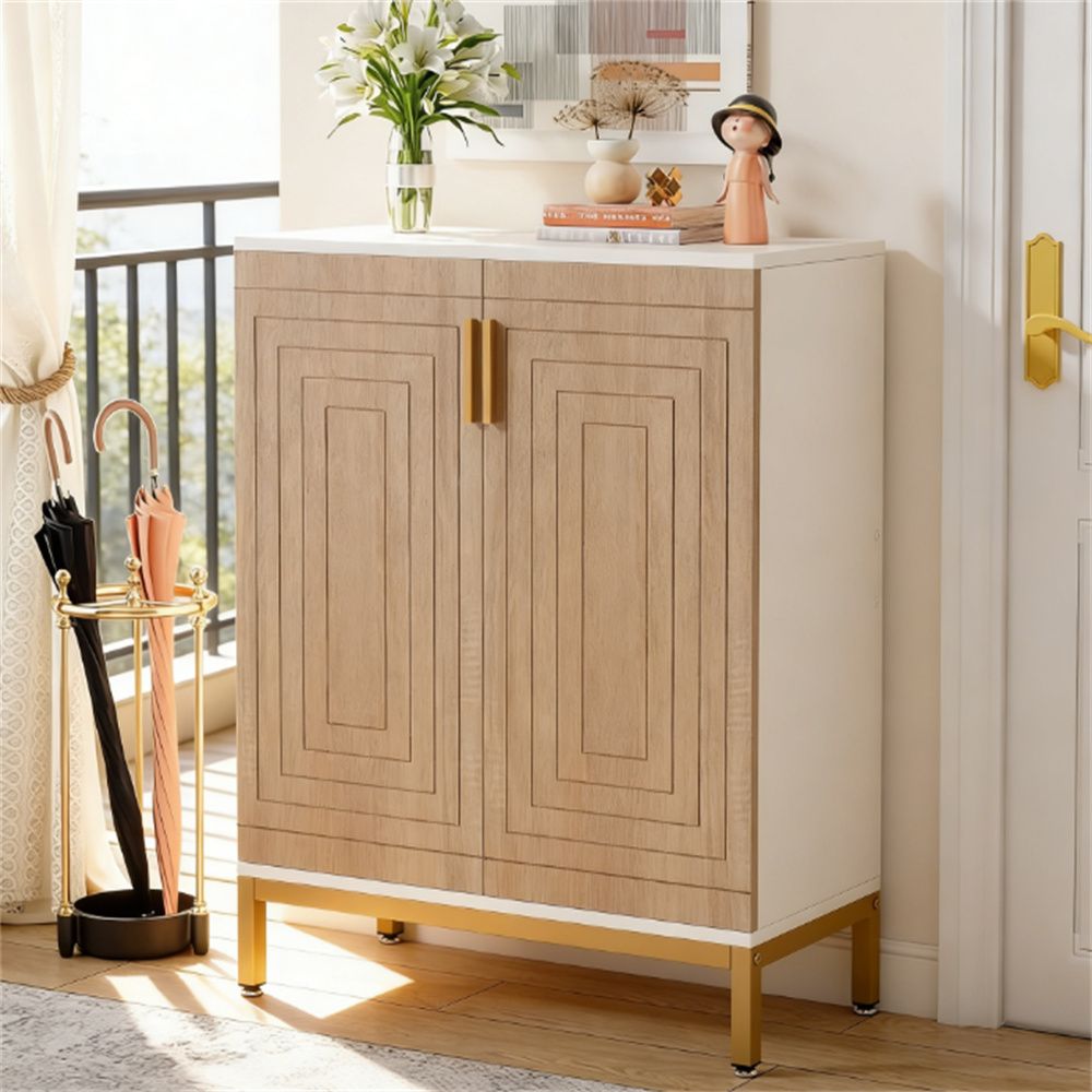 Shoe Cabinet with Adjustable Shelves and Gold Legs, Holds 20 Pairs