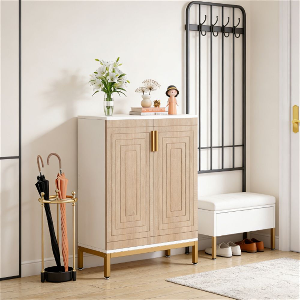 Shoe Cabinet with Adjustable Shelves and Gold Legs, Holds 20 Pairs