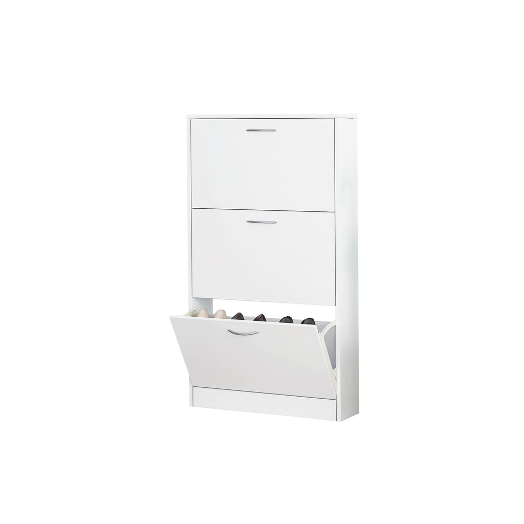 Shoe Cabinet for Entryway, White Narrow Shoe Storage Cabinet Flip Down Shoe Rack Wood 3 Tier Shoe Or