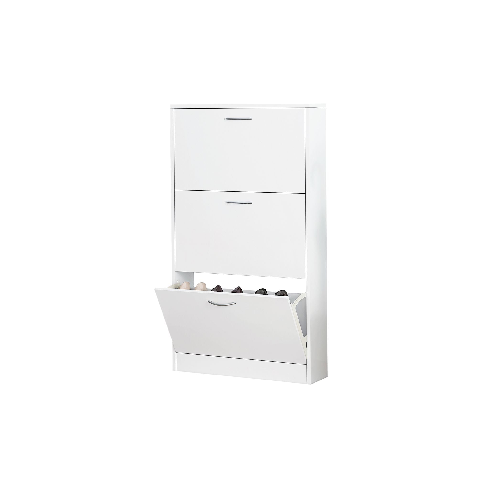 Shoe Cabinet for Entryway, White Narrow Shoe Storage Cabinet Flip Down Shoe Rack Wood 3 Tier Shoe Or