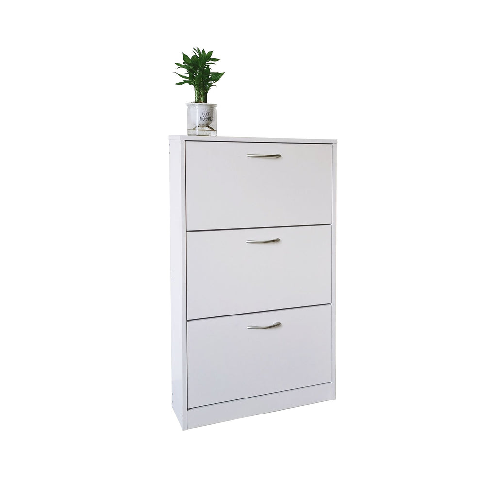 Shoe Cabinet for Entryway, White Narrow Shoe Storage Cabinet Flip Down Shoe Rack Wood 3 Tier Shoe Or
