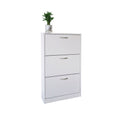 Shoe Cabinet for Entryway, White Narrow Shoe Storage Cabinet Flip Down Shoe Rack Wood 3 Tier Shoe Or