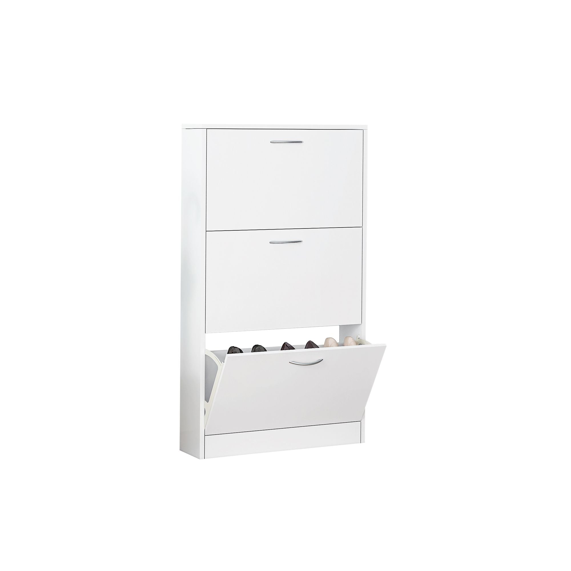 Shoe Cabinet for Entryway, White Narrow Shoe Storage Cabinet Flip Down Shoe Rack Wood 3 Tier Shoe Or