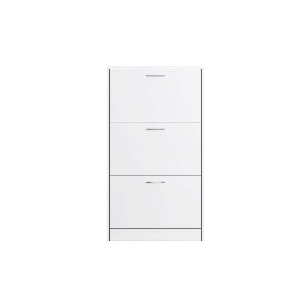 Shoe Cabinet for Entryway, White Narrow Shoe Storage Cabinet Flip Down Shoe Rack Wood 3 Tier Shoe Or