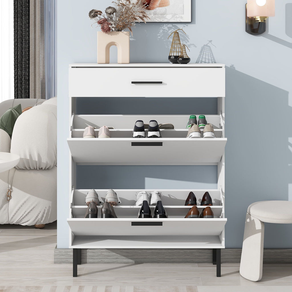 Freestanding Shoe Cabinet with 2 Flip Drawers and Adjustable Compartments
