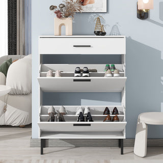 Freestanding Shoe Cabinet with 2 Flip Drawers and Adjustable Compartments