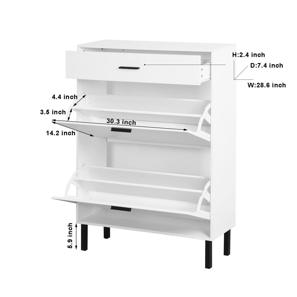 Freestanding Shoe Cabinet with 2 Flip Drawers and Adjustable Compartments