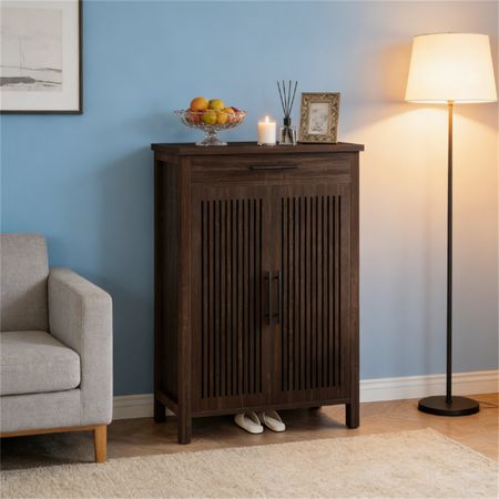 Rustic Brown Farmhouse Shoe Cabinet with Drawer