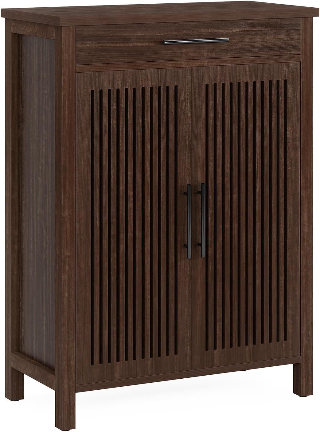 Rustic Brown Farmhouse Shoe Cabinet with Drawer