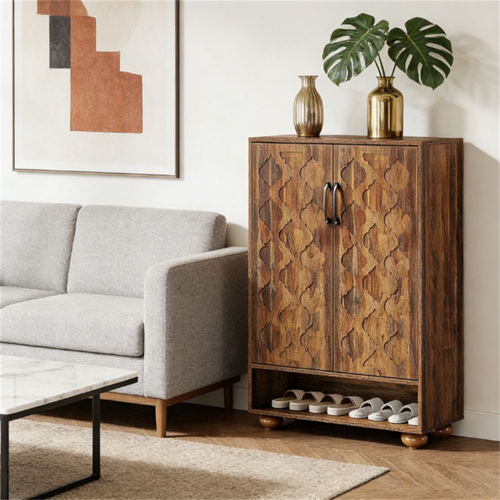 Vintage-Inspired Shoe Cabinet with Adjustable Shelves