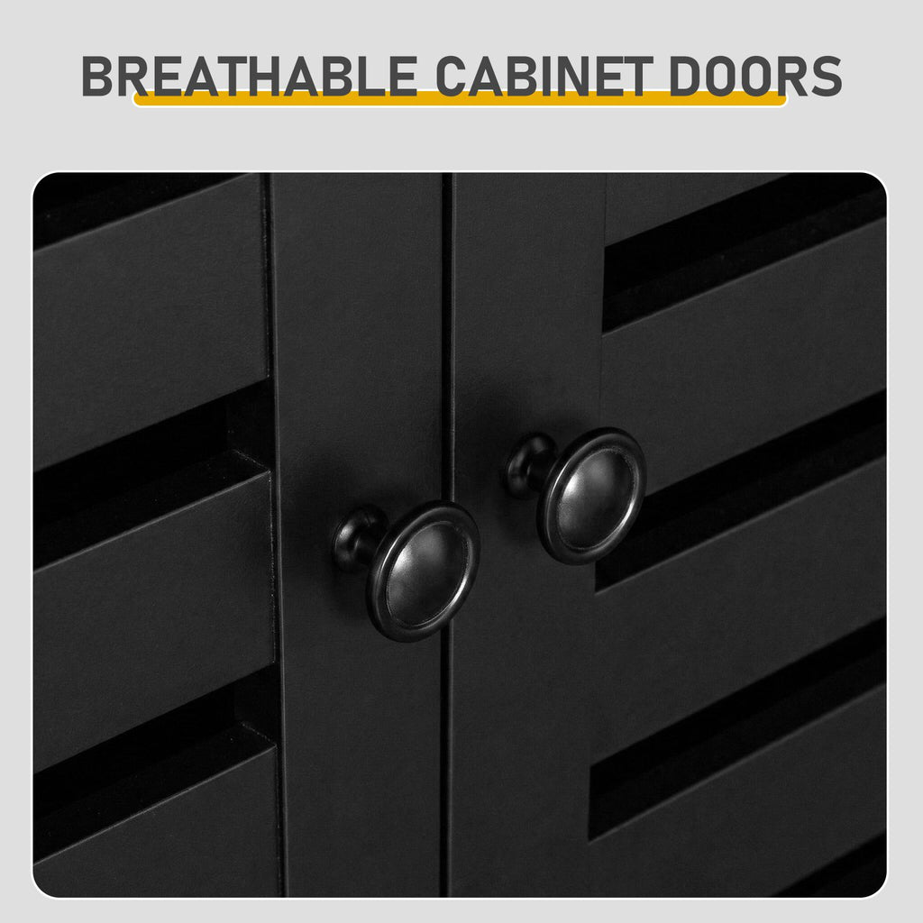 Black Shoe Cabinet with 2 Doors and 5 Open Compartments