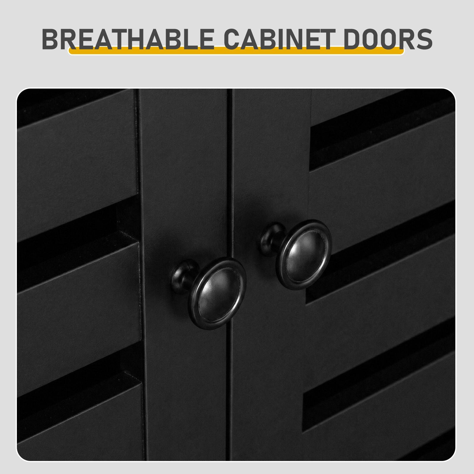 Black Shoe Cabinet with 2 Doors and 5 Open Compartments