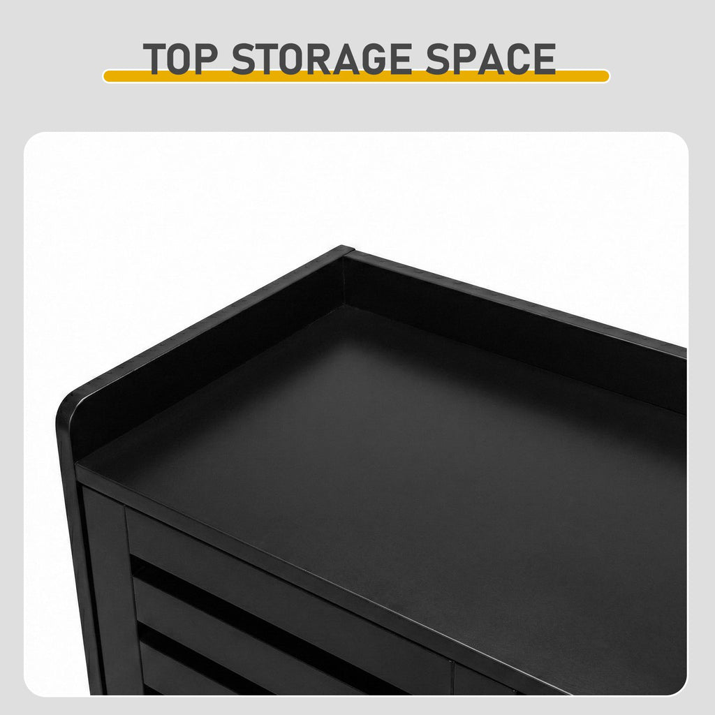 Black Shoe Cabinet with 2 Doors and 5 Open Compartments