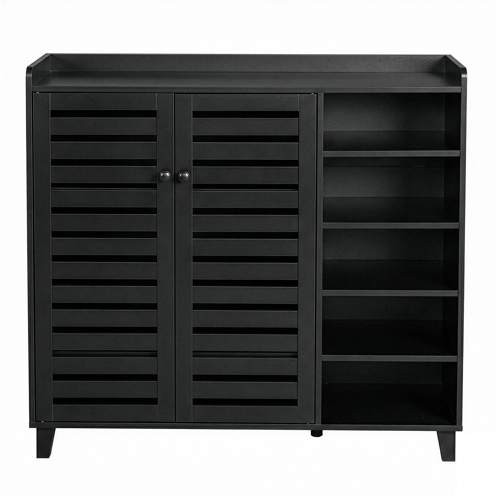 Black Shoe Cabinet with 2 Doors and 5 Open Compartments