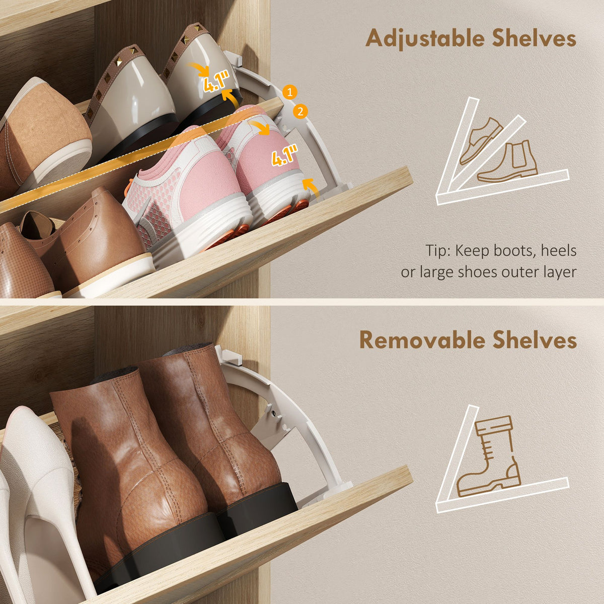 Boho Narrow Shoe Cabinet with 2 Flip Drawers – Compact Entryway Organizer