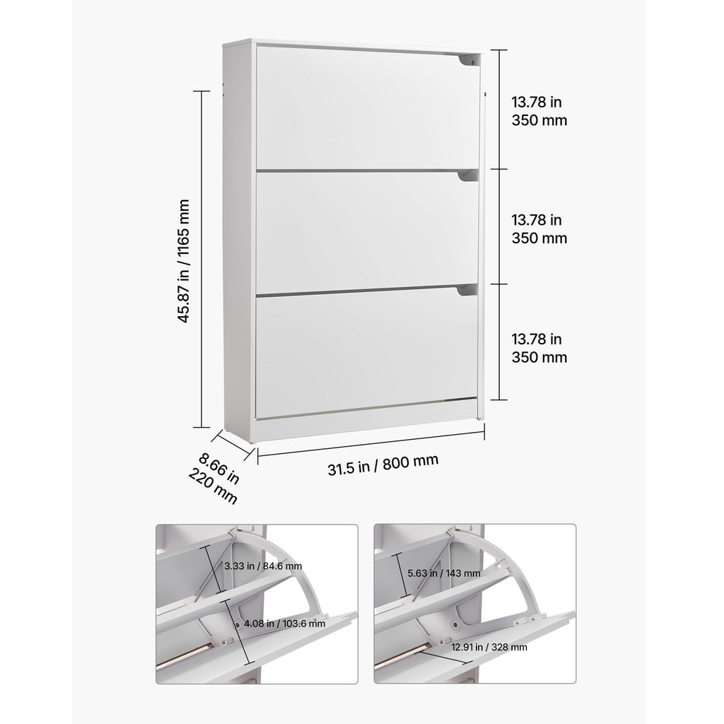 Modern Shoe Cabinet with 3 Flip Drawers for Entryway
