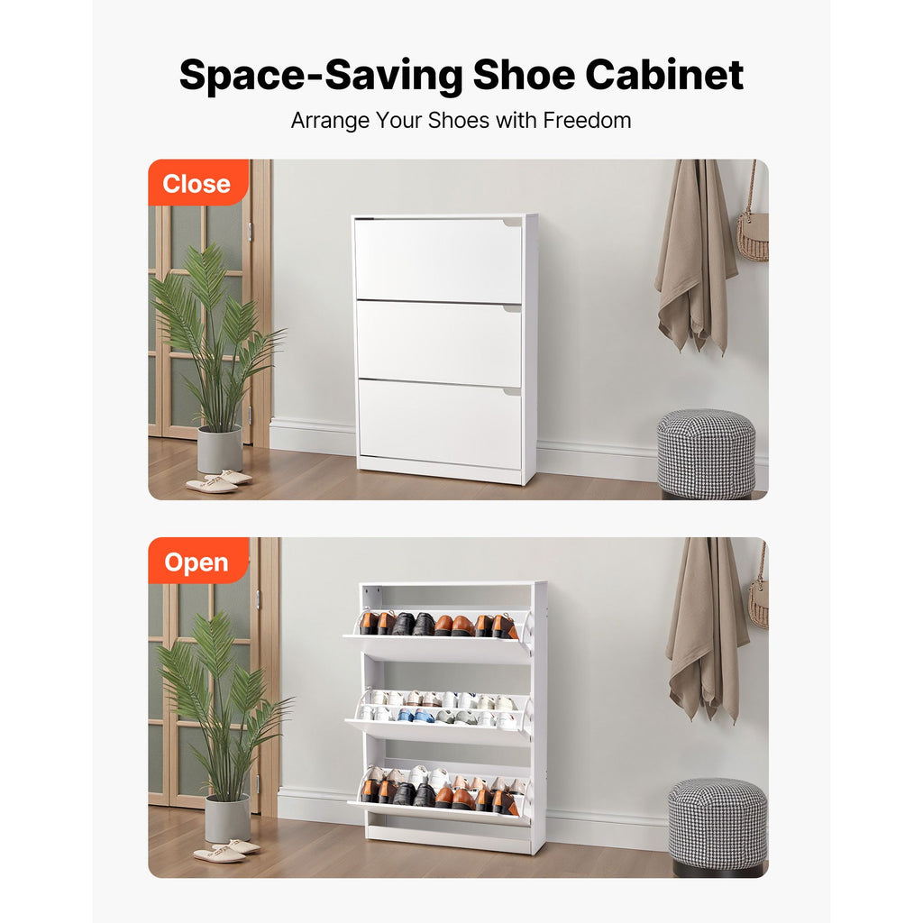 Modern Shoe Cabinet with 3 Flip Drawers for Entryway