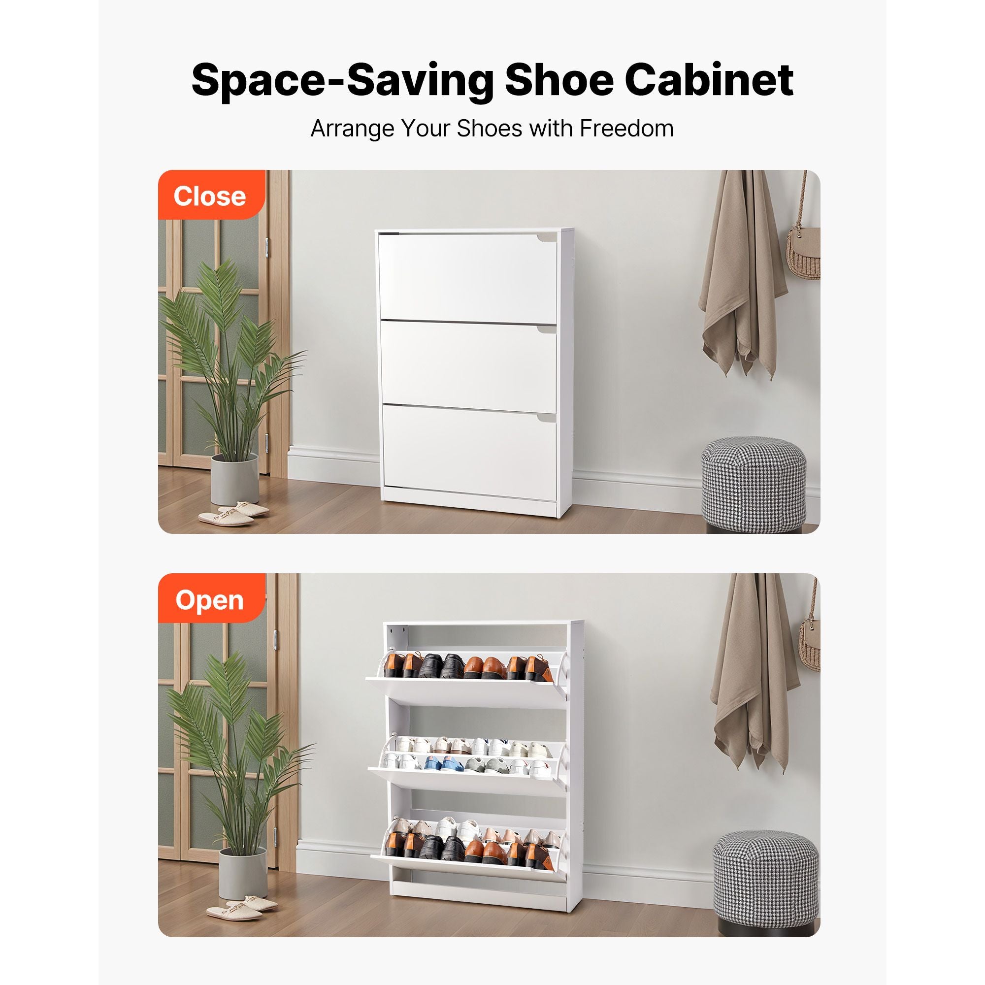 Modern Shoe Cabinet with 3 Flip Drawers for Entryway