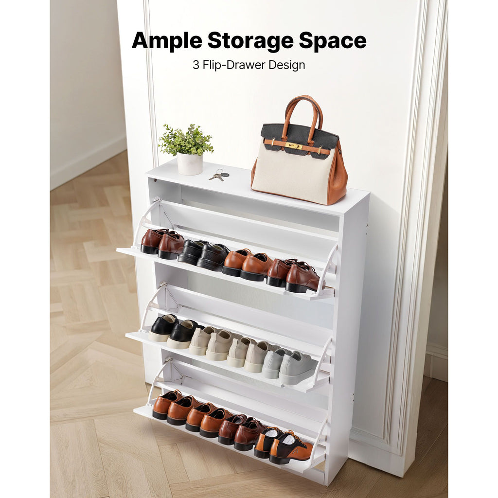 Modern Shoe Cabinet with 3 Flip Drawers for Entryway