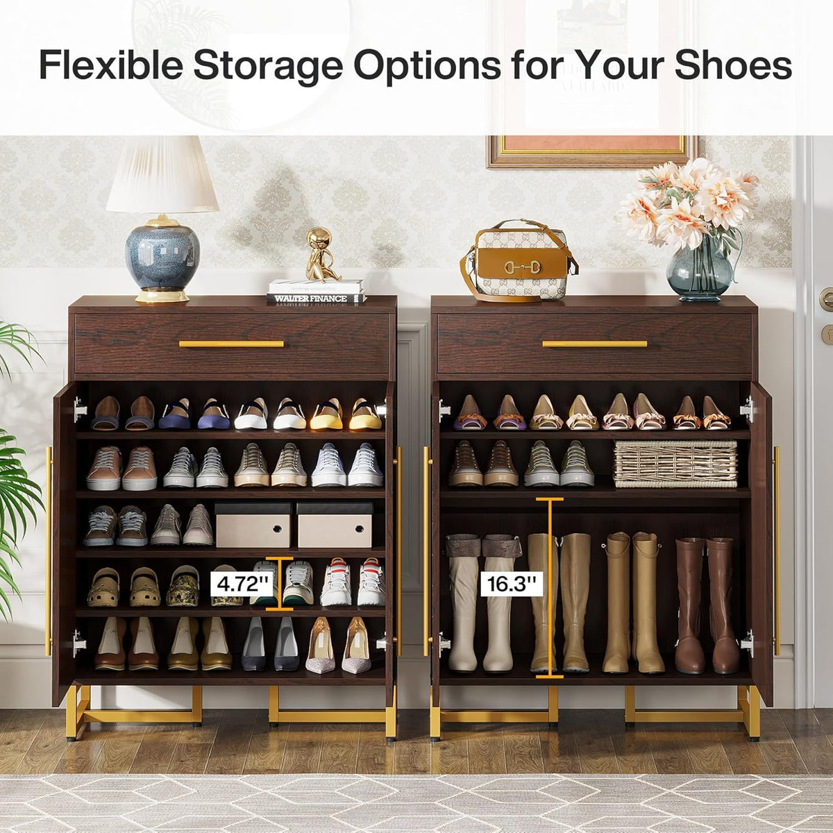 Modern Shoe Cabinet with Drawer and Adjustable Shelves for Entryway