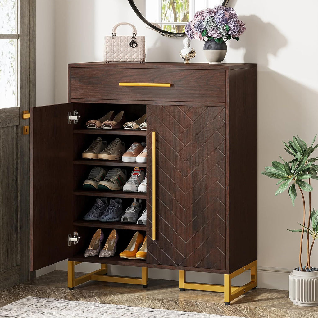 Modern Shoe Cabinet with Drawer and Adjustable Shelves for Entryway