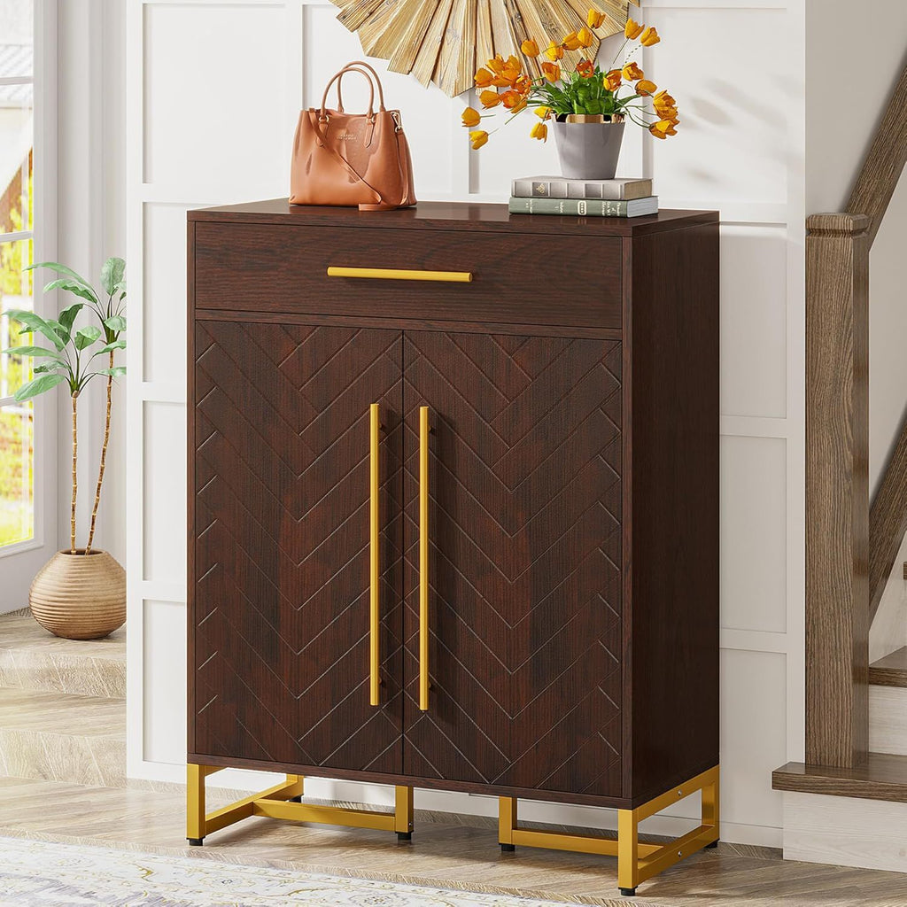 Modern Shoe Cabinet with Drawer and Adjustable Shelves for Entryway