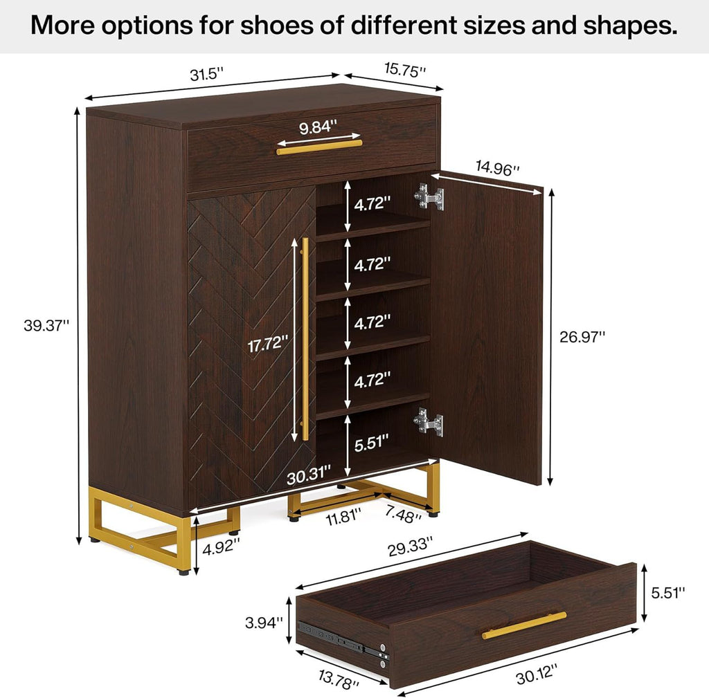 Modern Shoe Cabinet with Drawer and Adjustable Shelves for Entryway