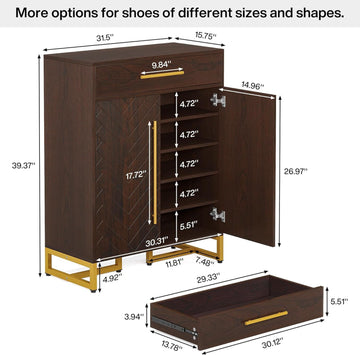 Modern Shoe Cabinet with Drawer and Adjustable Shelves for Entryway