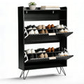Modern Black Shoe Cabinet with Drawers, Flip-Top Storage & Side Hooks