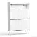 White Shoe Cabinet with Grille Design – Tall Entryway Storage with Drawers & Hooks