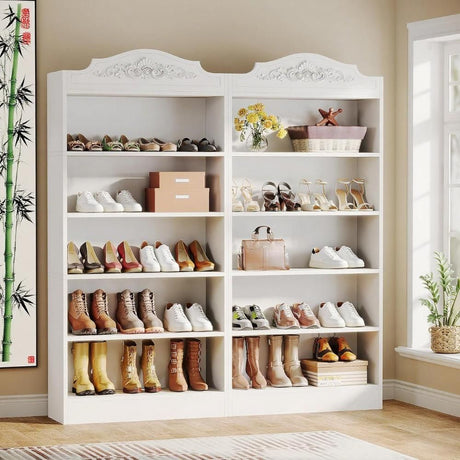 Modern 5-Tier Shoe Cabinet with Carved Flower Design