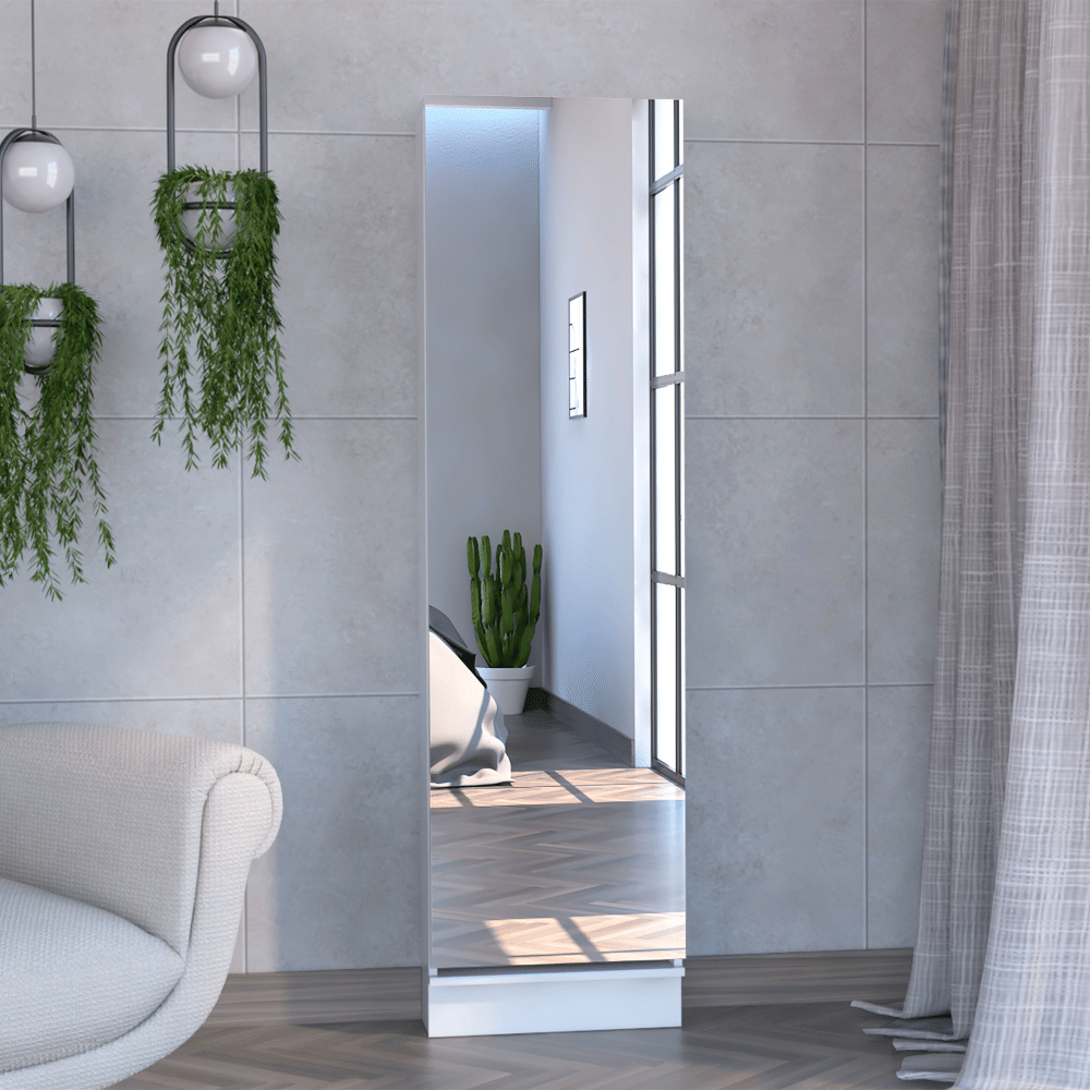 Shoe Rack with Mirror, Door, and Five Shelves
