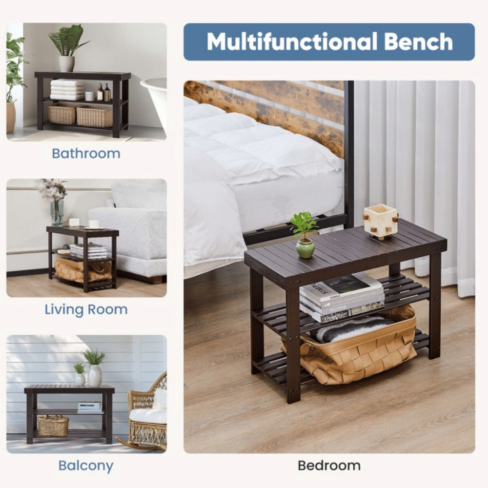 3-Tier Shoe Rack Bench for Entryway, Bedroom, and Camping