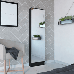 Shoe Rack Cabinet with Mirror and Five Shelves – Black Wengue Finish