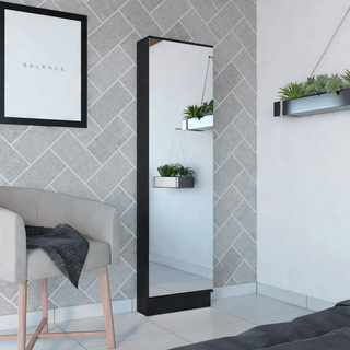 Shoe Rack Cabinet with Mirror and Five Shelves – Black Wengue Finish