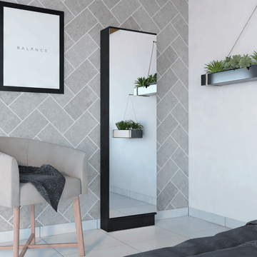 Shoe Rack Cabinet with Mirror and Five Shelves – Black Wengue Finish