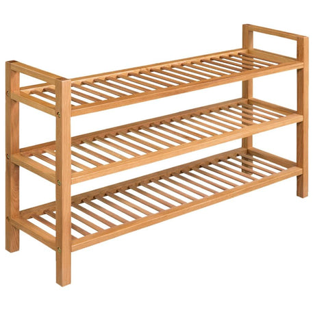 3-Shelf Solid Oak Shoe Rack - Practical and Decorative Hallway Storage