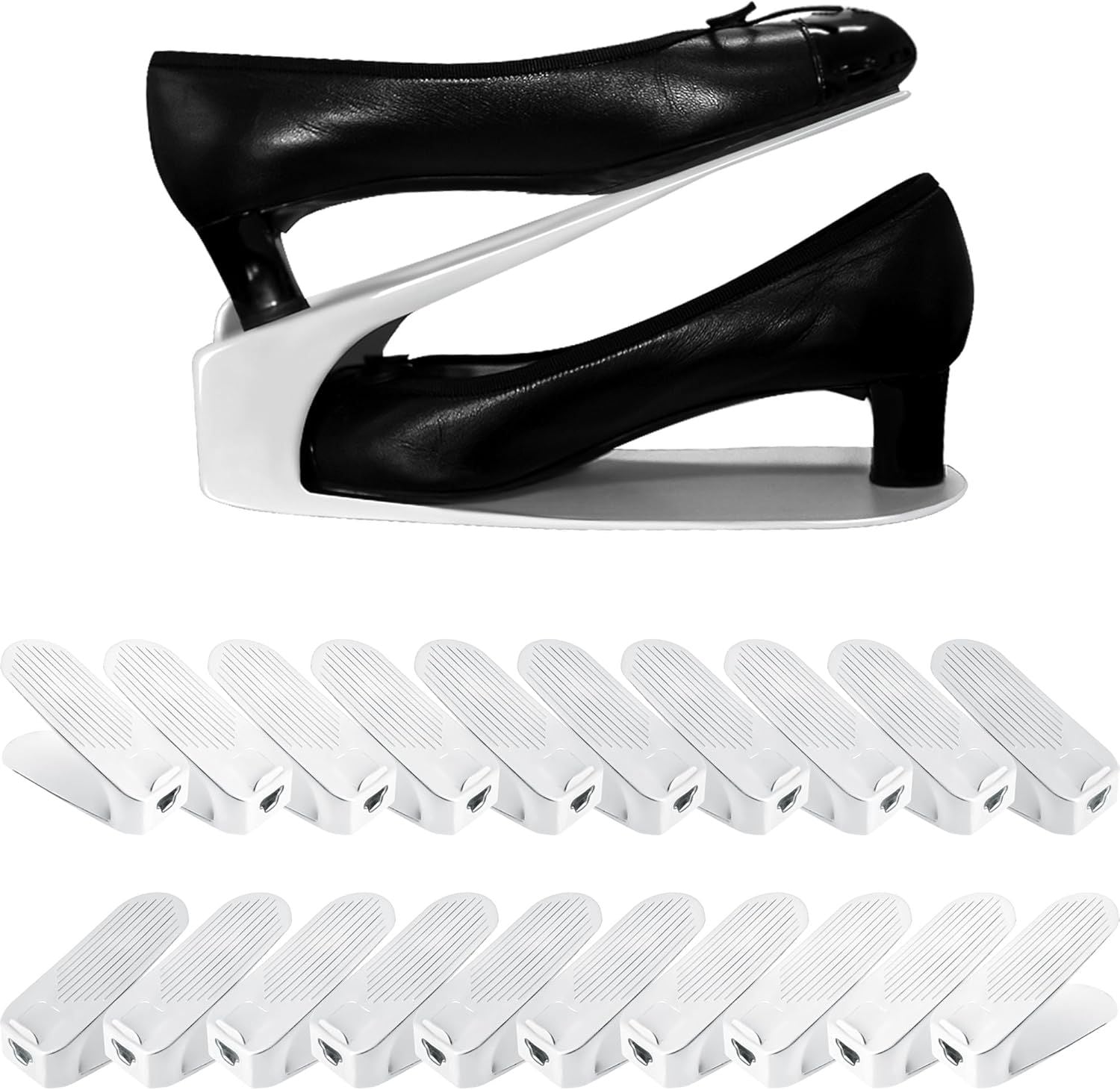 Shoe Slot Organizer 10 Pack - Space-Saving Stackers for Closet, Entryway & Shoe Rack - White 20