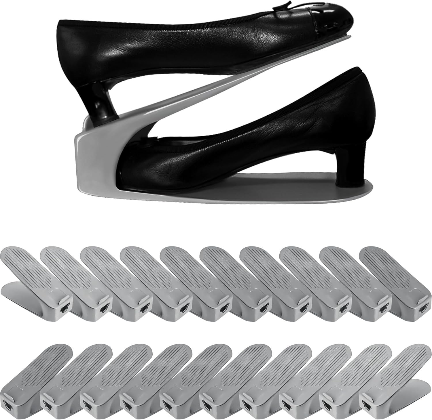 Shoe Slot Organizer 10 Pack - Space-Saving Stackers for Closet, Entryway & Shoe Rack - Gray 20