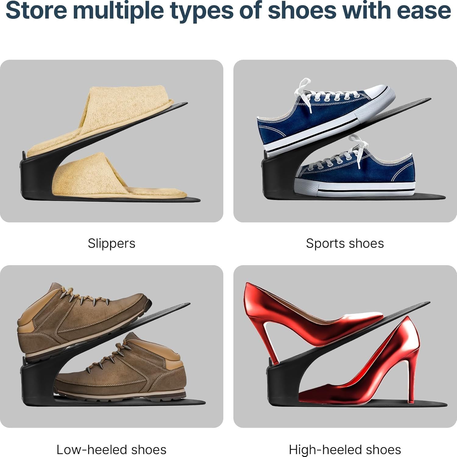 Shoe Slot Organizer 10 Pack - Space-Saving Stackers for Closet, Entryway & Shoe Rack