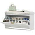 Shoe Storage Bench with Padded Seat and Flip Drawer for Entryways