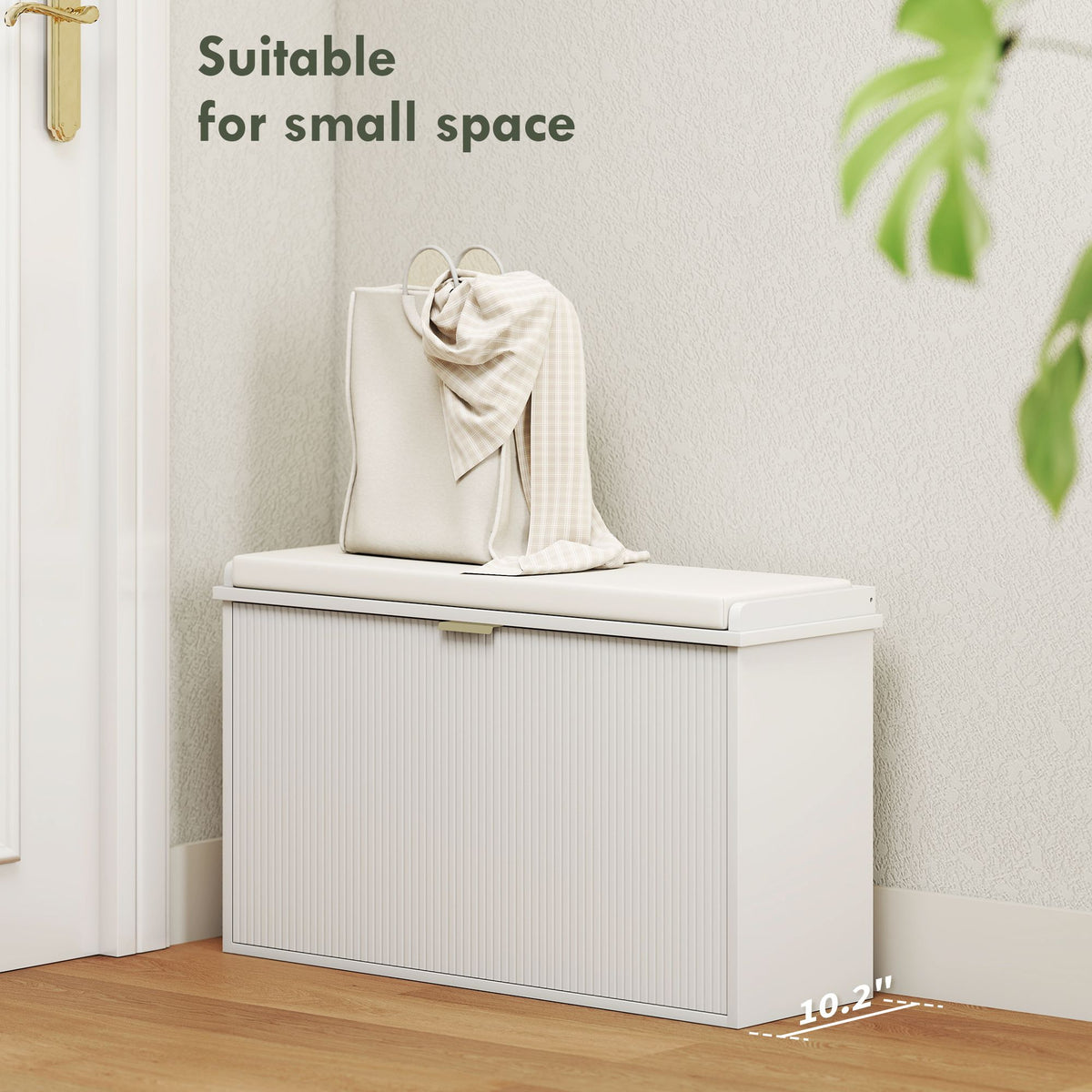 Shoe Storage Bench with Padded Seat and Flip Drawer for Entryways
