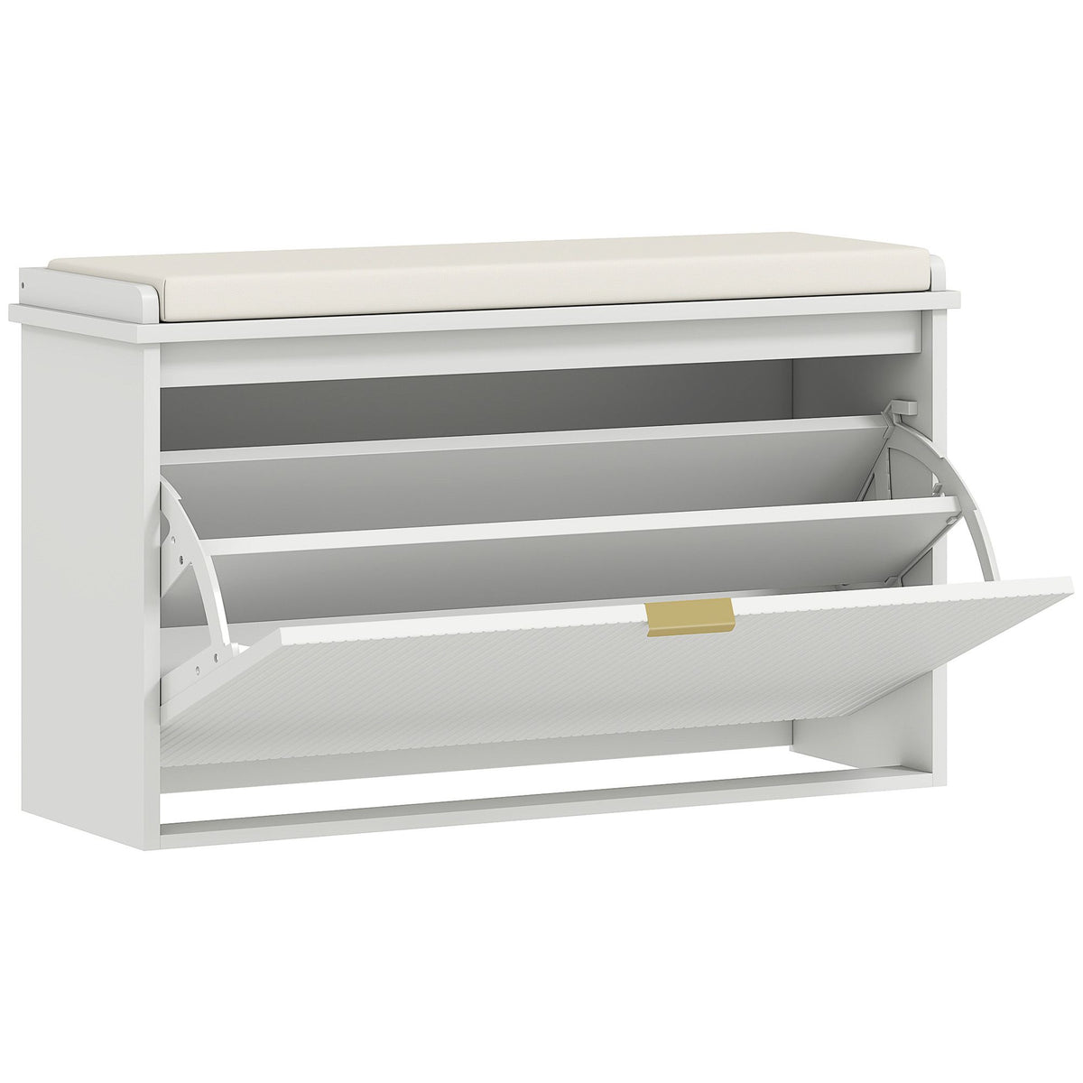 Shoe Storage Bench with Padded Seat and Flip Drawer for Entryways